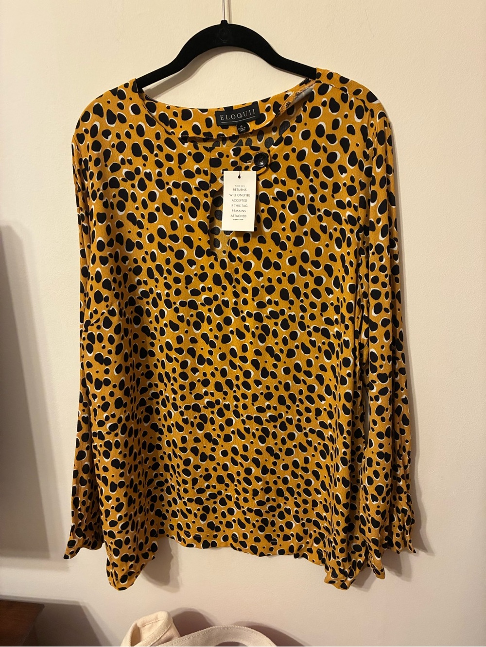 NWT Eloquii size 18 mustard yellow w/ black & white polka dot print top